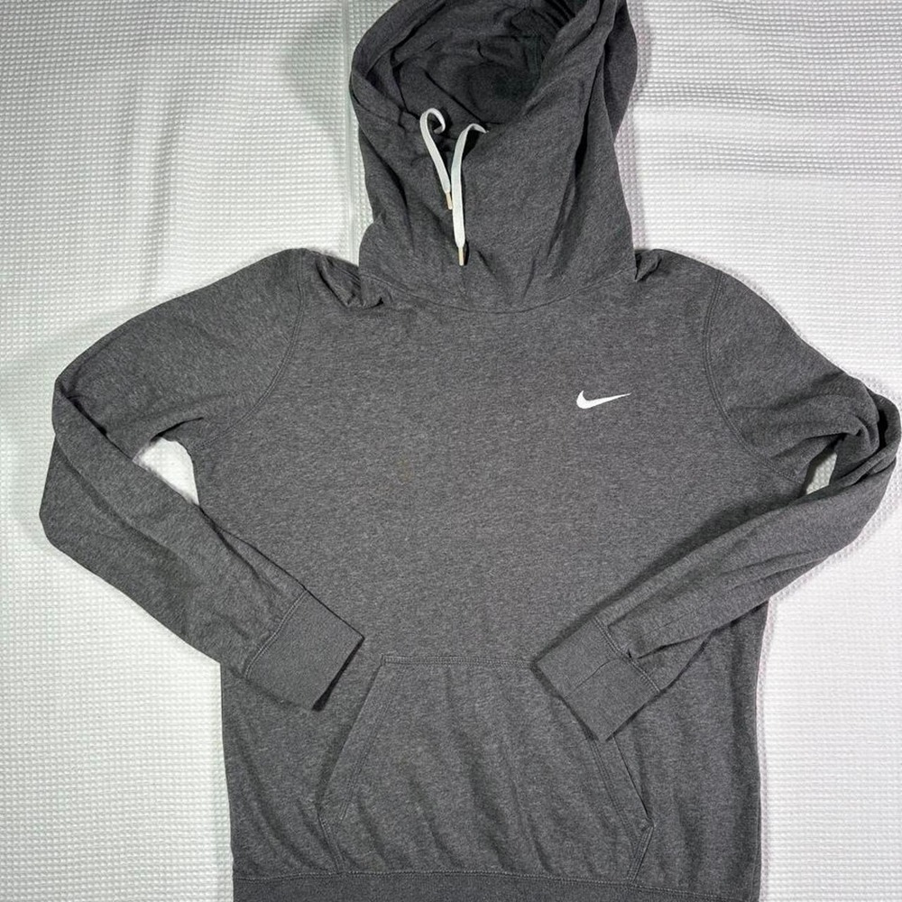 Gray Nike hoodie with white swoosh Size L Women's mock neck - Picture 1 of 4
